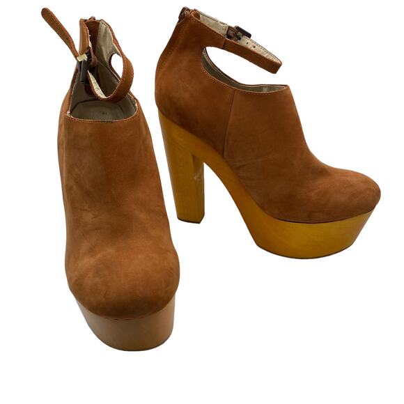 Anthropologie Messeca New York Brown Nubuck Leather Platform Ankle Boots 8.5M - Picture 2 of 14